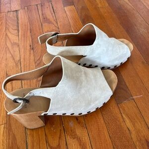 Sezane Suede and wooden open toe clog heels